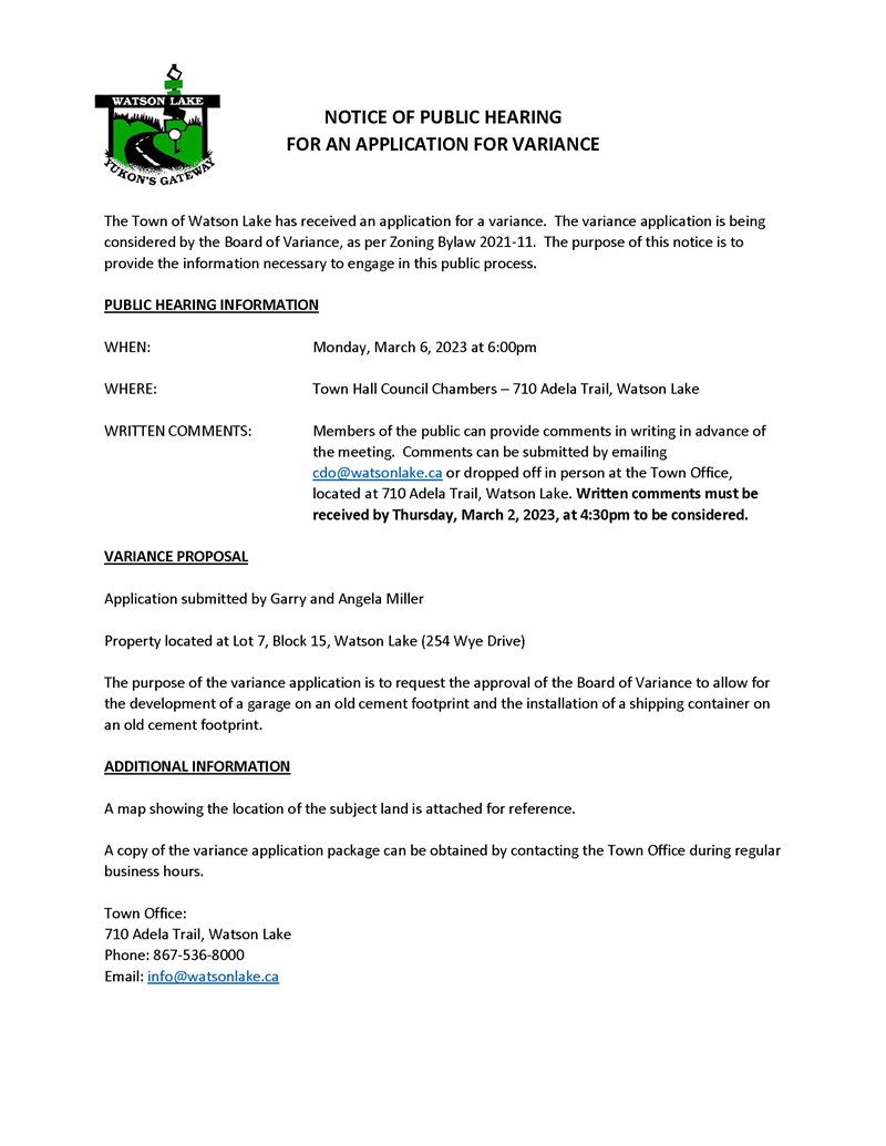 Public Hearing - Board of Variance