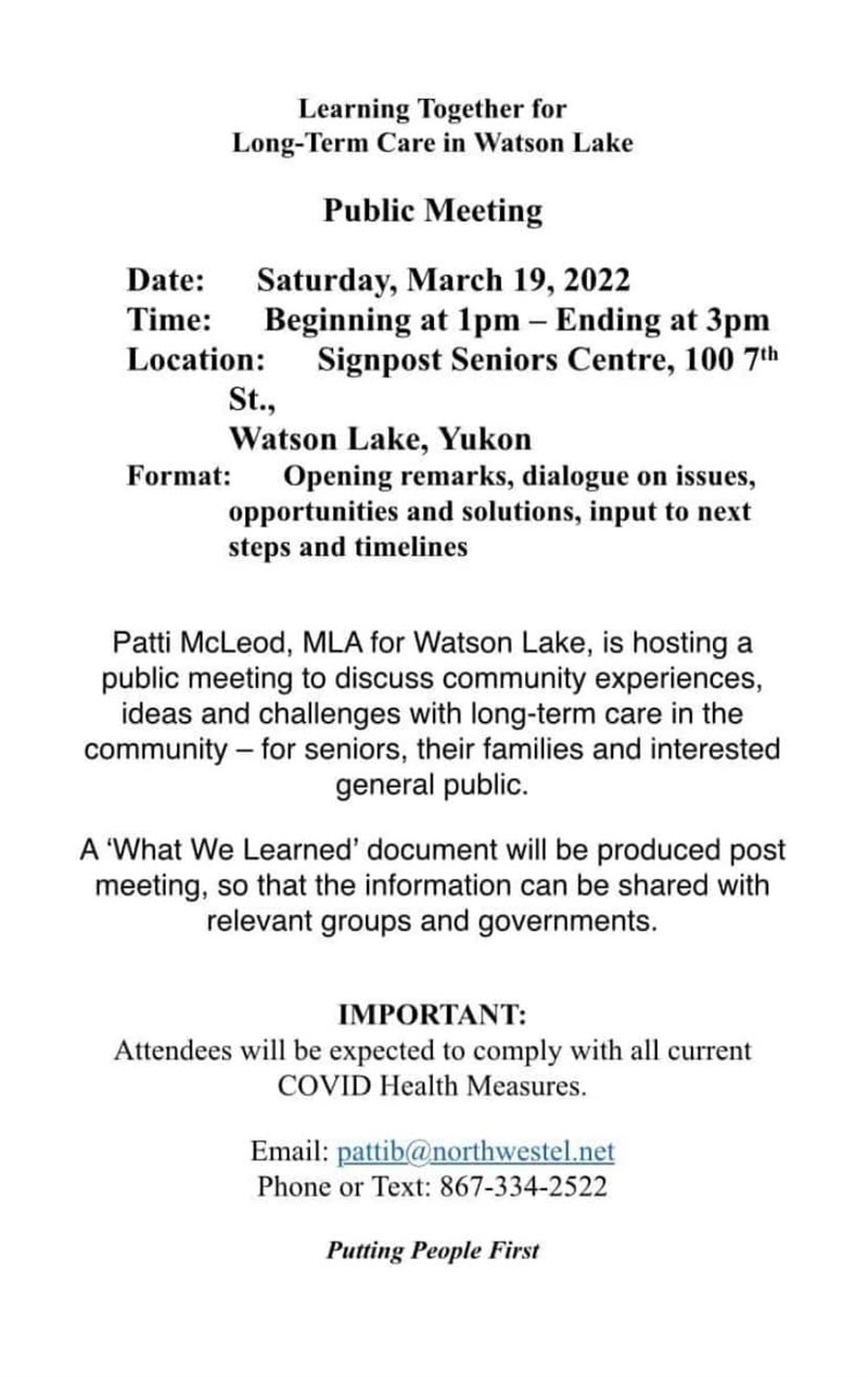 Long Term Care Public Meeting with MLA, Patti McLeod