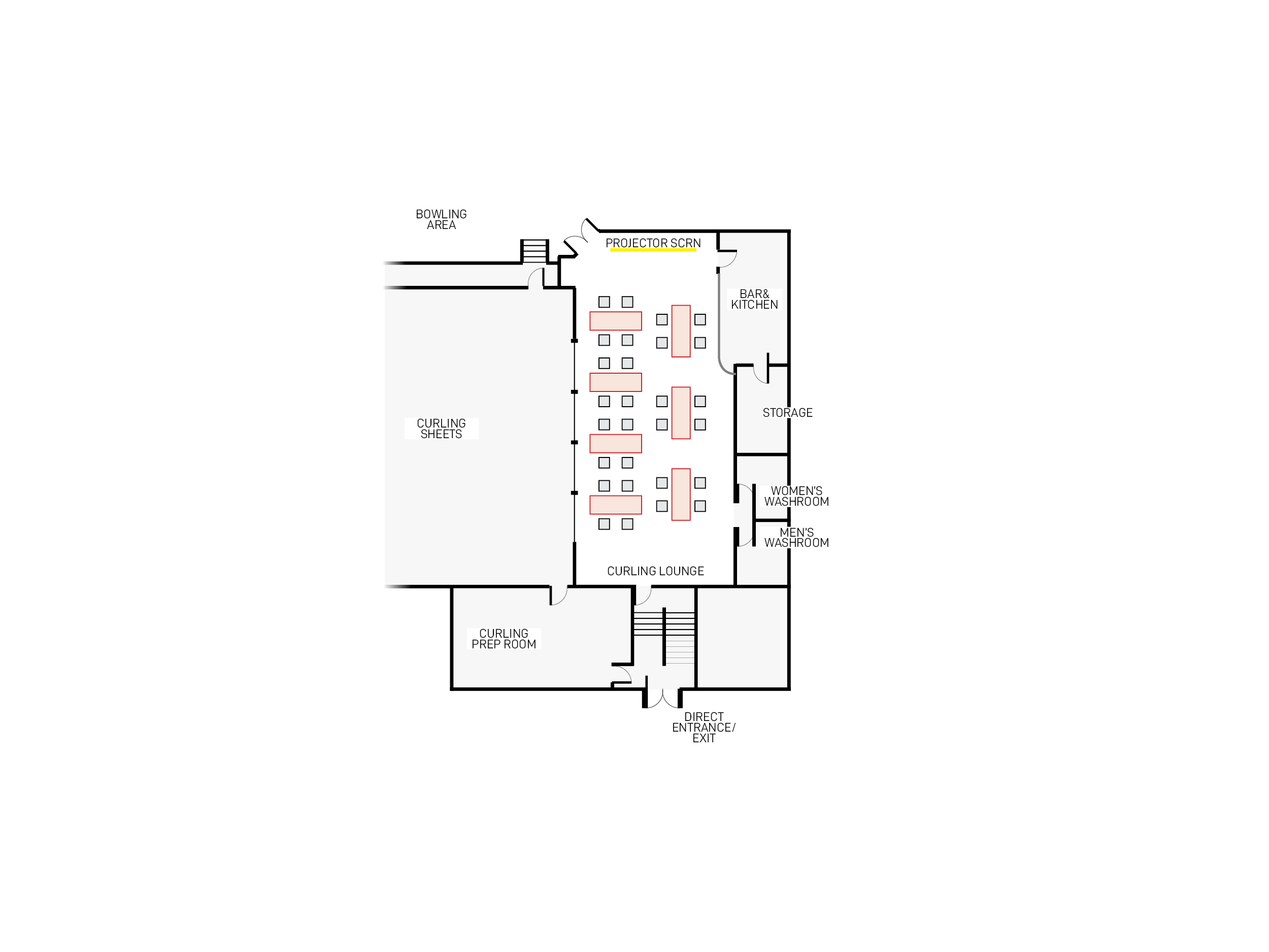 Breakout rooms layout for the Watson Lake Curling Lounge
