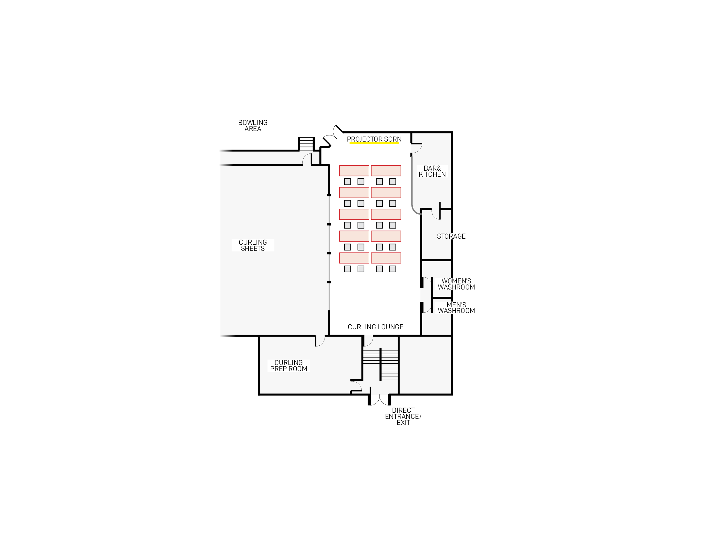 Classroom layout for the Watson Lake Curling Lounge