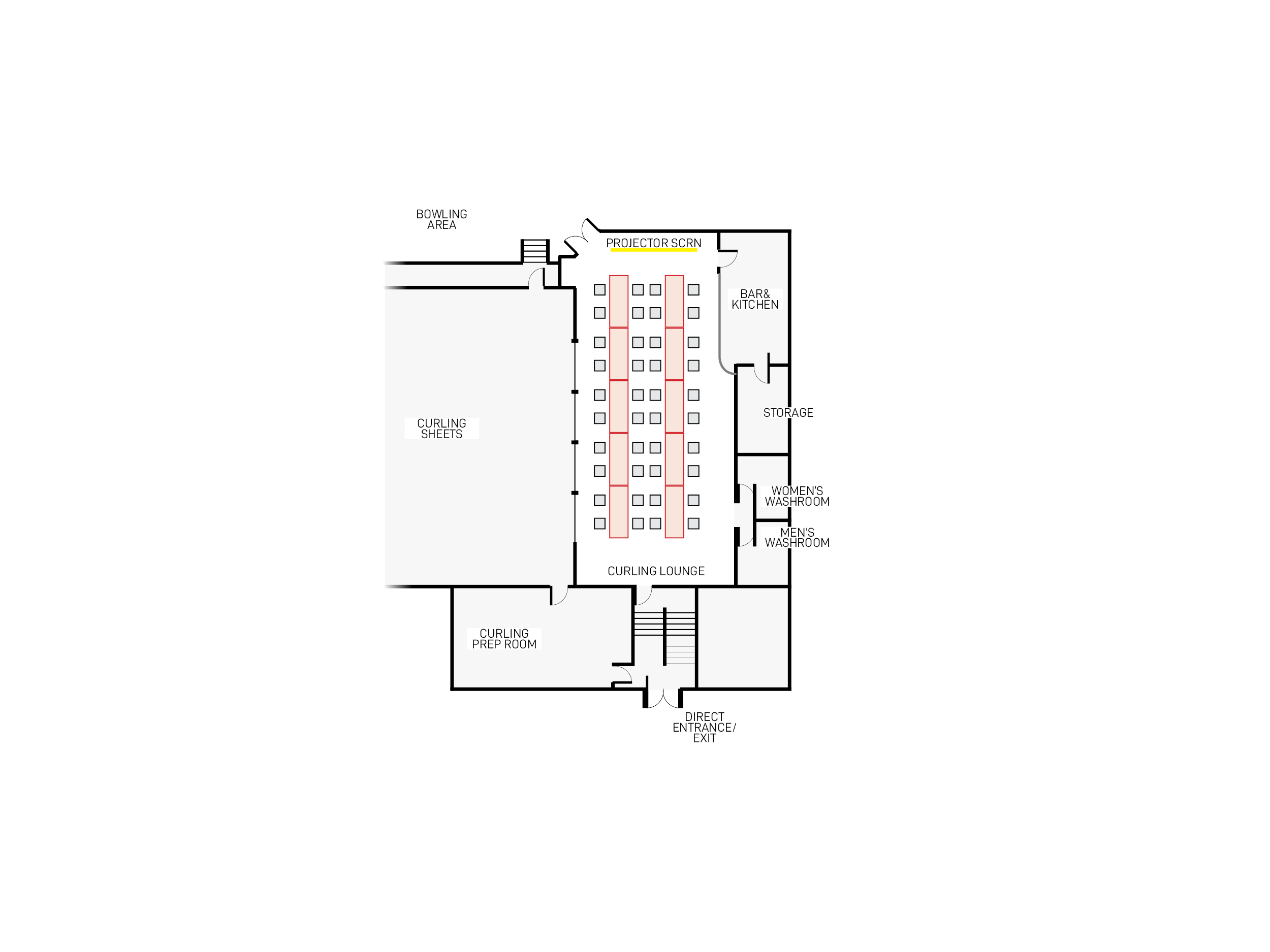 Community dinner layout for the Watson Lake Curling Lounge