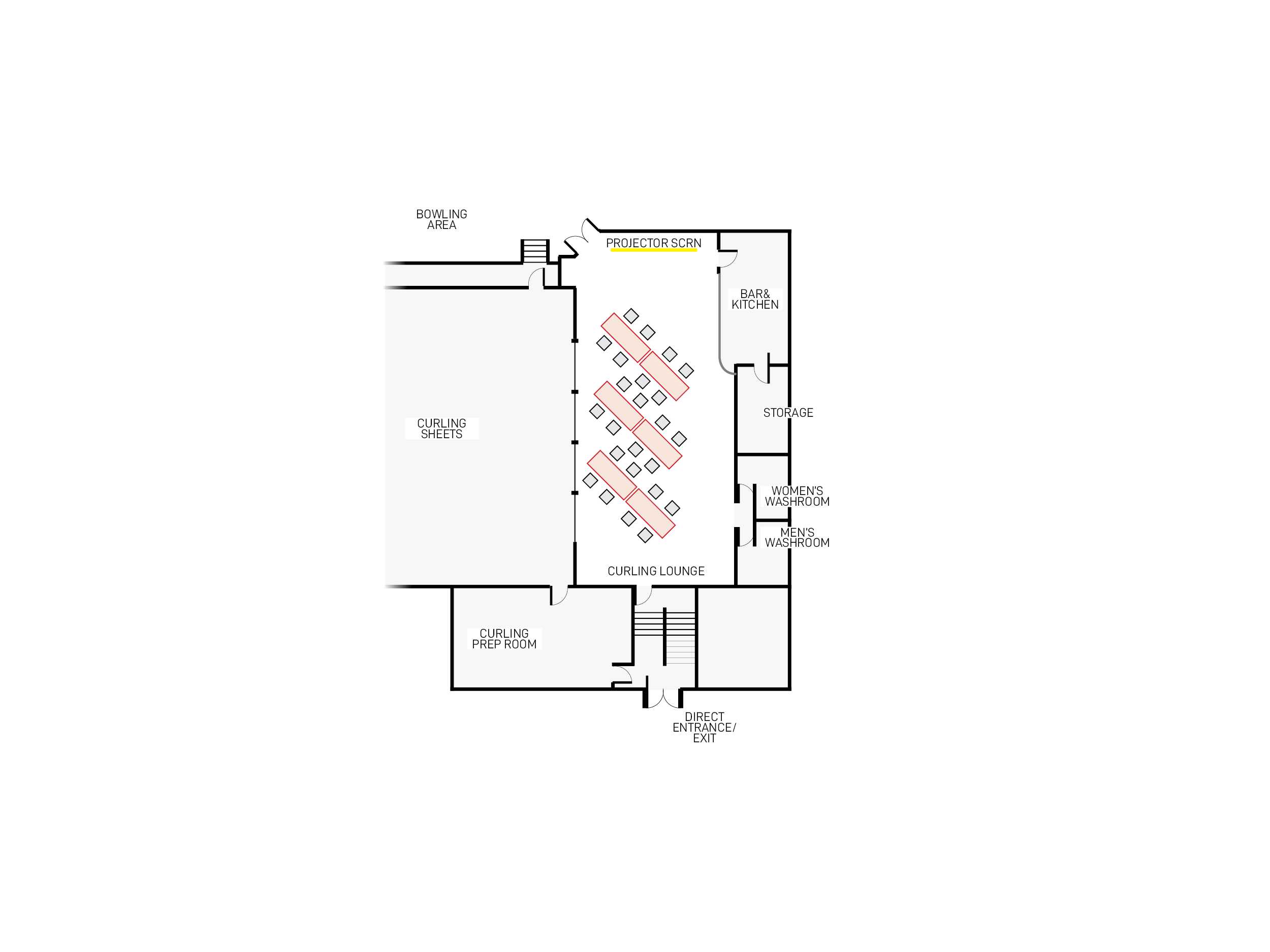 Diagonal dinner layout for the Watson Lake Curling Lounge