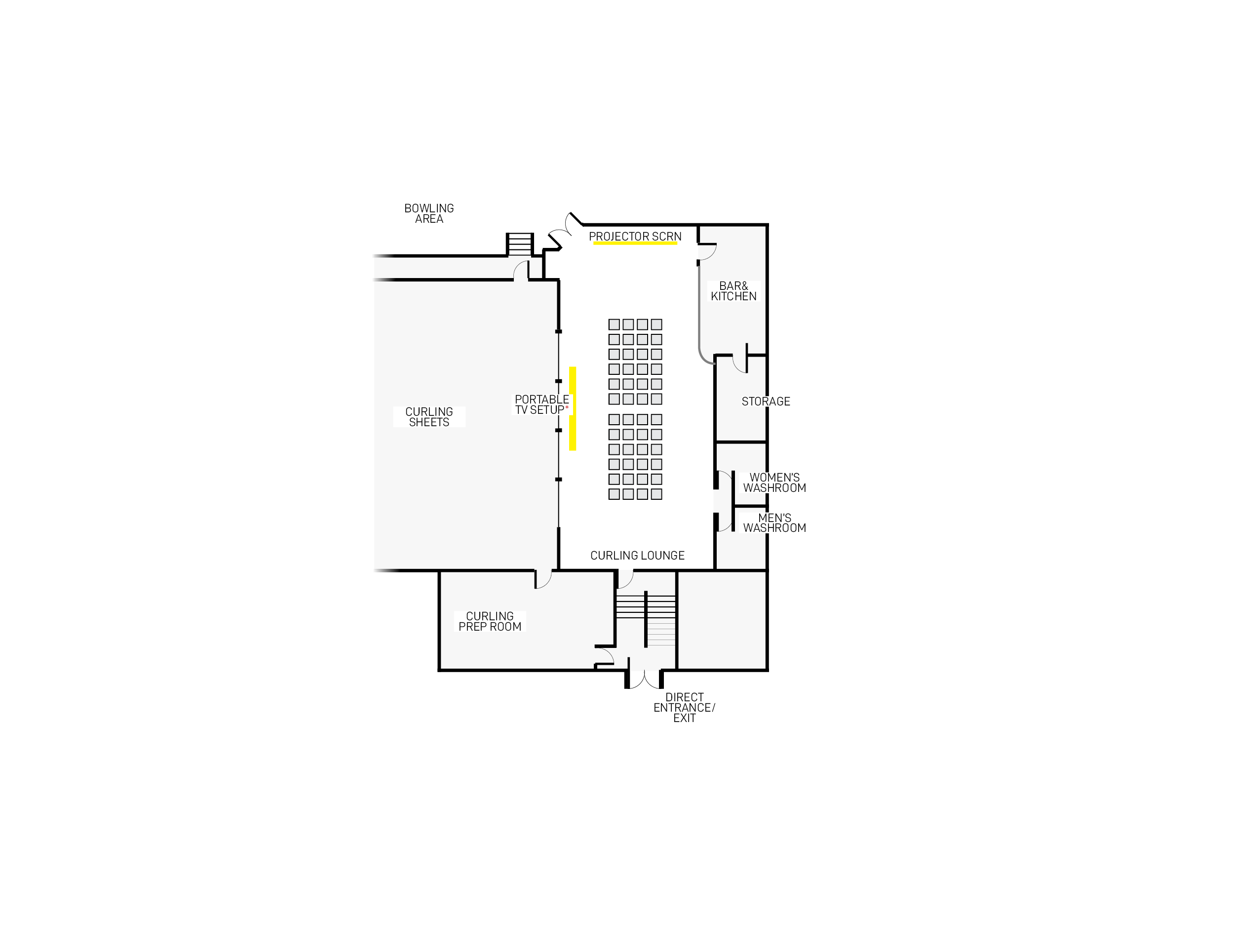Window-side speaker layout for the Watson Lake Curling Lounge