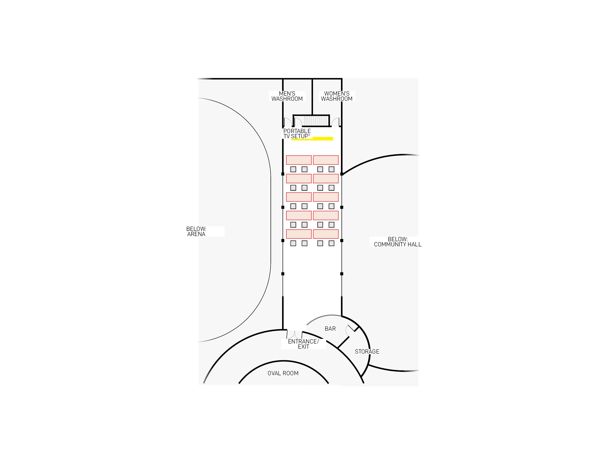 Classroom layout for the Watson Lake Mezzanine Hall