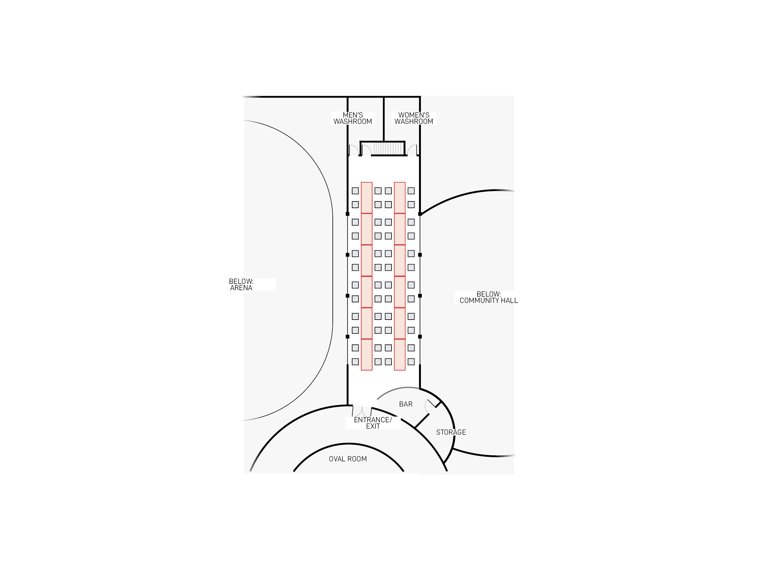 Community dinner layout for the Watson Lake Mezzanine Hall
