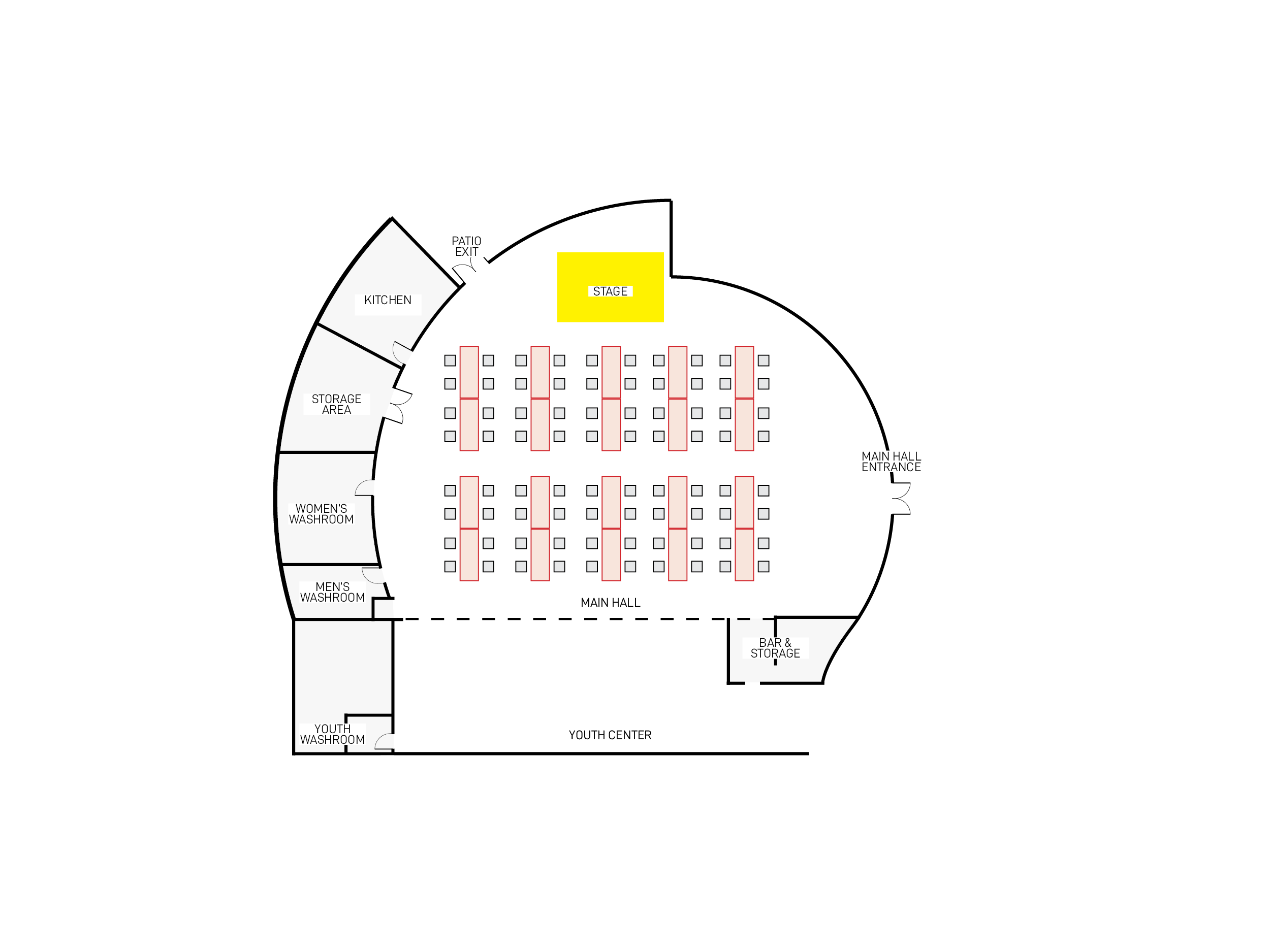 Community dinner layout for the Watson Lake Community Hall