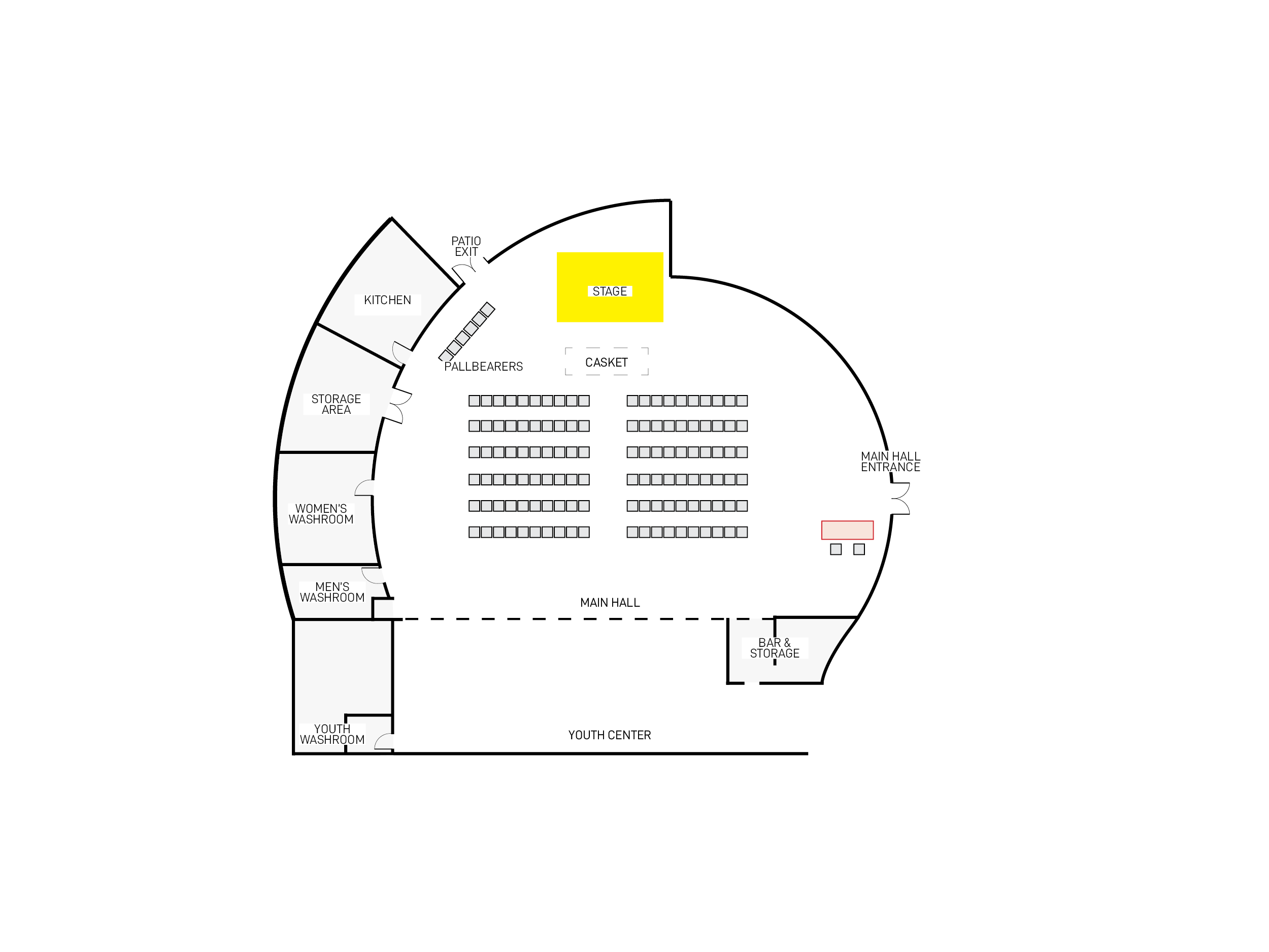 Funeral layout for the Watson Lake Community Hall