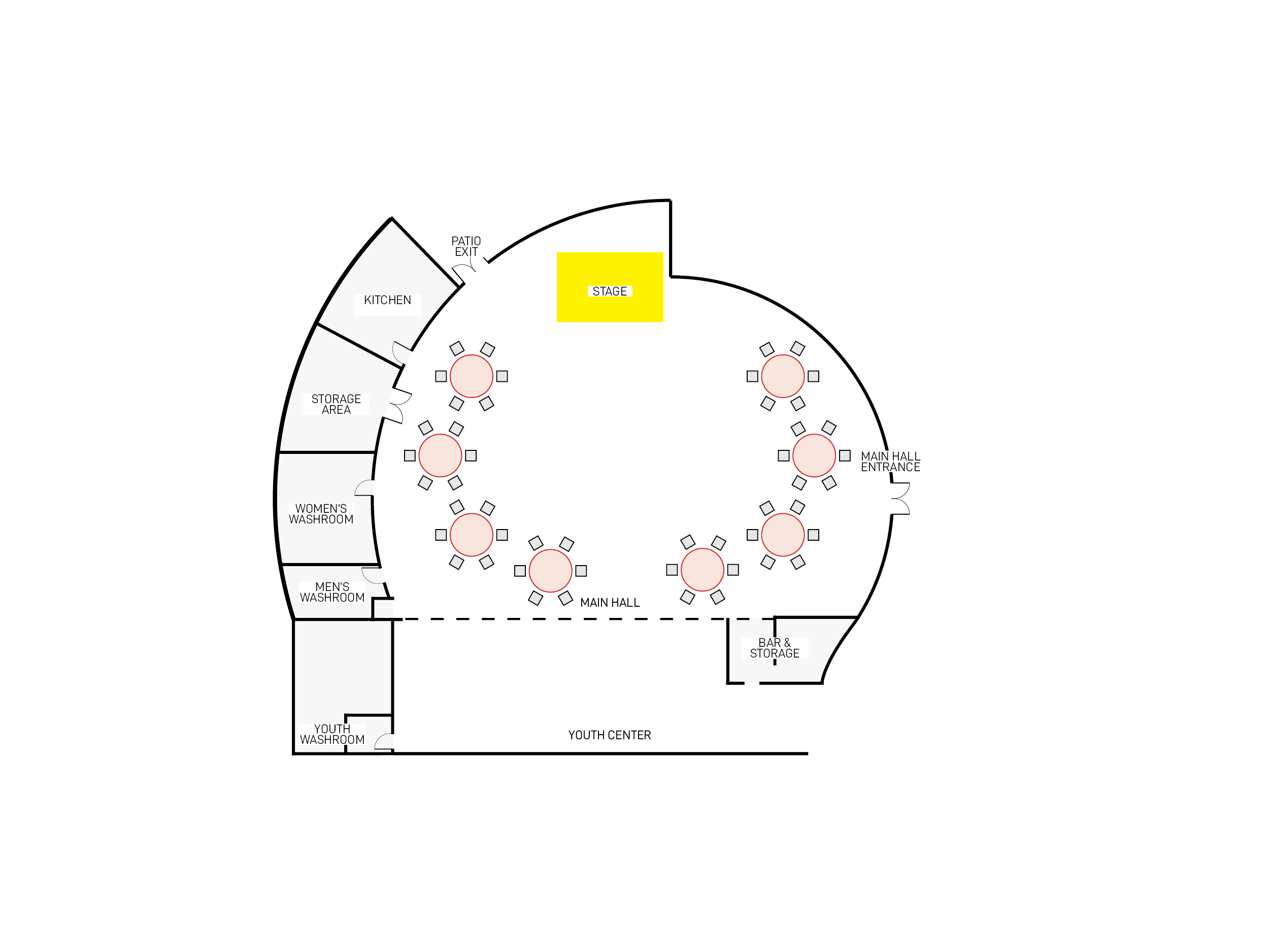 Round table ball layout for the Watson Lake Community Hall